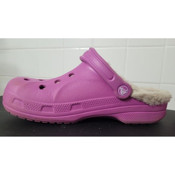 CROCS Unisex BAYA HEATHERED LINED CLOGS Pink White Faux Fur Men’s 6 Women's 8 - Picture 3 of 10